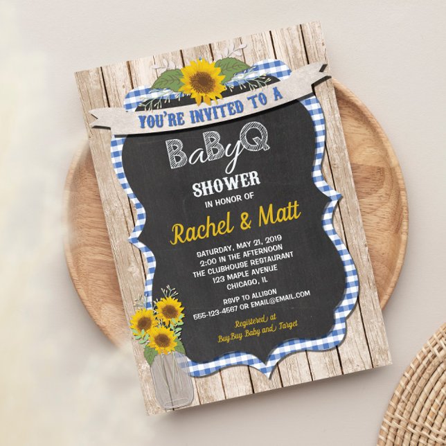 BBQ Baby Shower invitation boy blue yellow (Creator Uploaded)