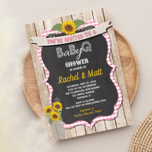 BBQ Baby Shower invitation girl pink yellow