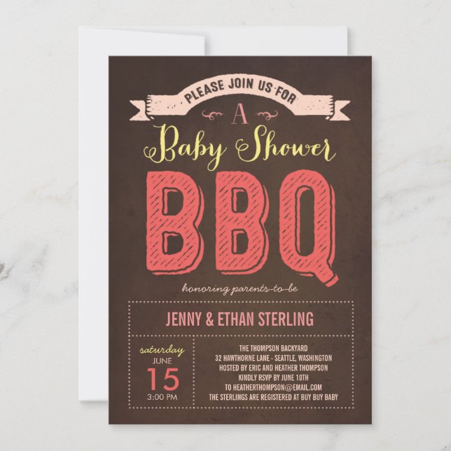 BBQ Baby Shower Invitation - Pink (Front)