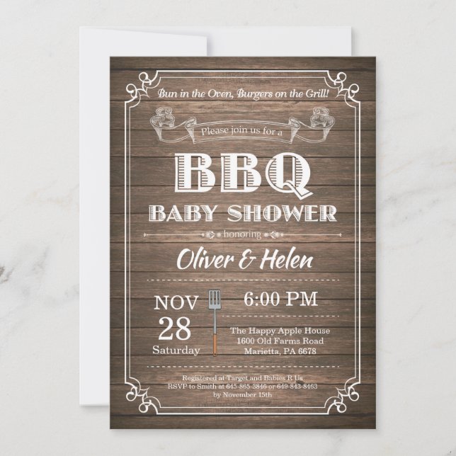 BBQ Baby Shower Invitation Rustic Wood (Front)