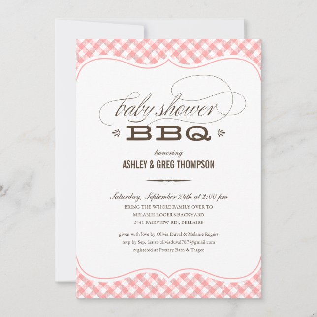 BBQ Baby Shower Invitations - Pink Table Cloth (Front)