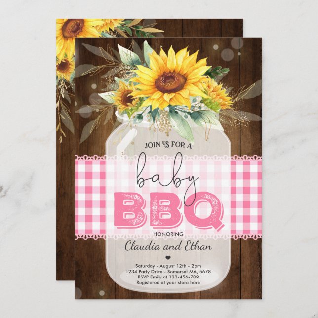 BBQ Baby Shower Sunflower Baby Q Couples Shower Invitation (Front/Back)