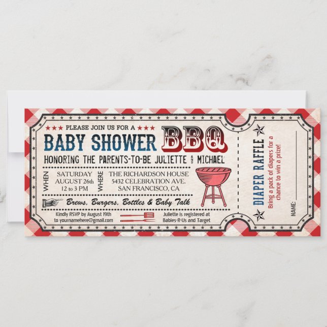 BBQ Baby Shower Ticket Diaper Raffle Invitations (Front)