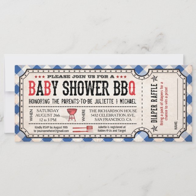 BBQ Baby Shower Ticket Diaper Raffle Invitations (Front)