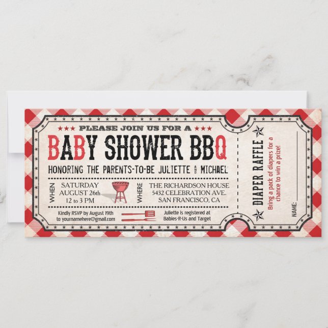 BBQ Baby Shower Ticket Diaper Raffle Invitations (Front)