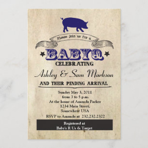 BBQ BABYQ Barbecue Blue Boy Invitation