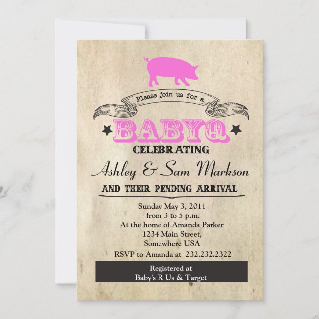 BBQ BABYQ Barbecue PINK Invitation (Front)