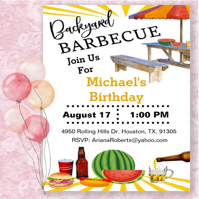 BBQ Backyard Cookout Birthday Invitation (Creator Uploaded)
