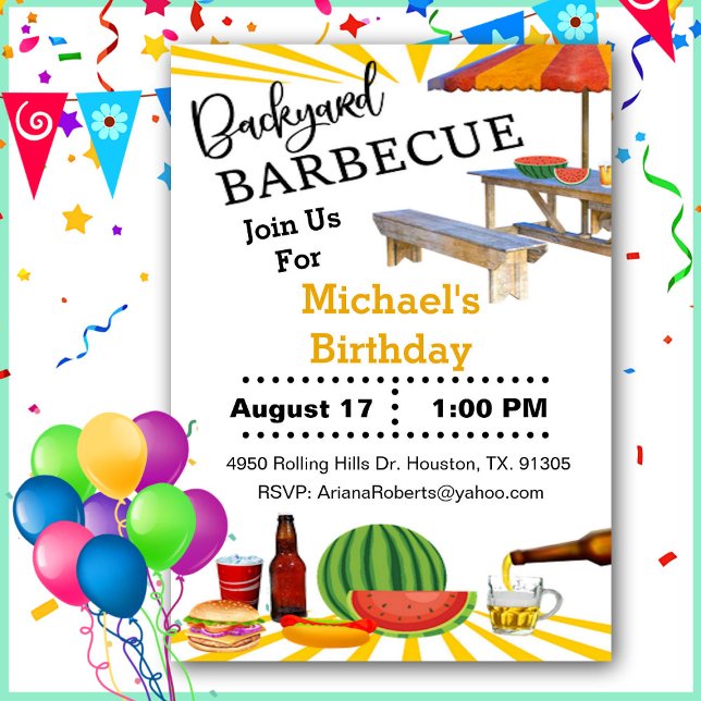 BBQ Backyard Cookout Birthday Invitation (Creator Uploaded)