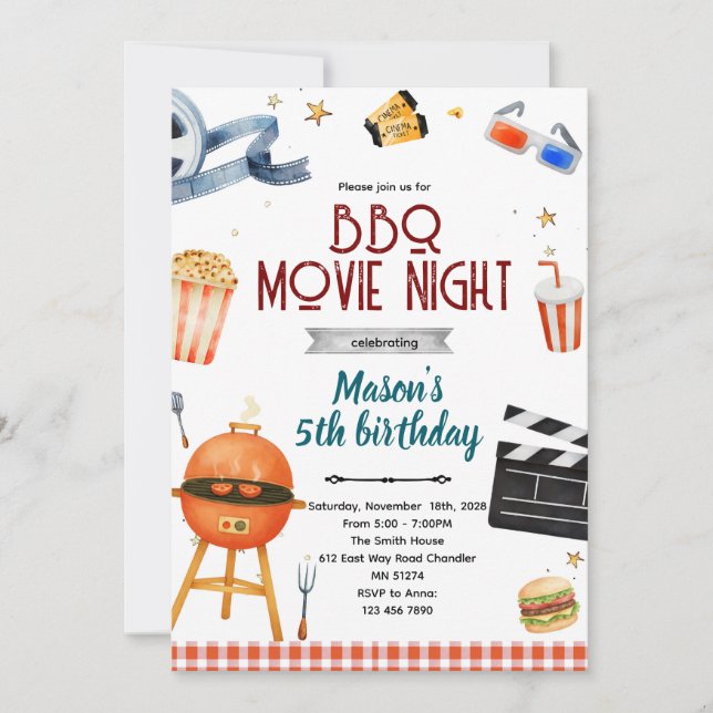 BBQ Backyard Movie Night Invitation (Front)