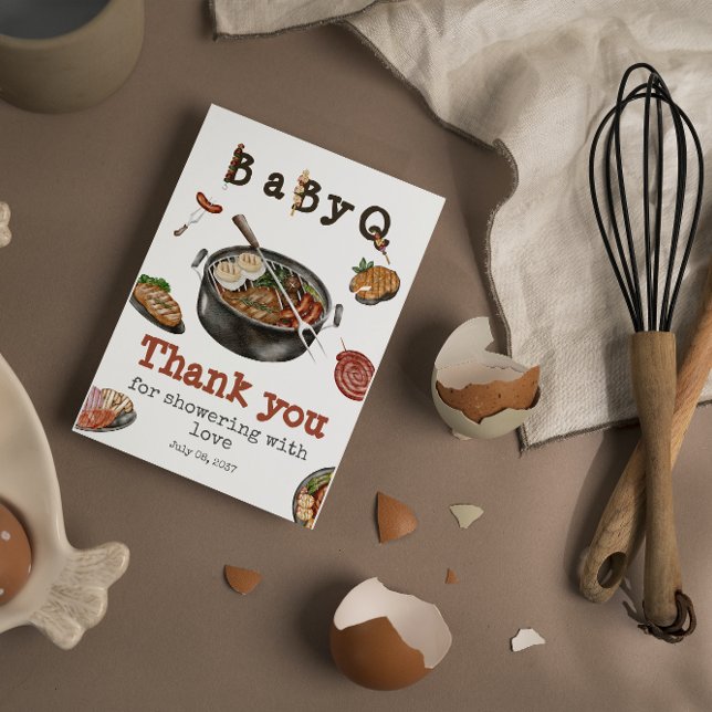 BBQ Barbecue Backyard Party Baby Shower BabyQ Thank You Card (Creator Uploaded)
