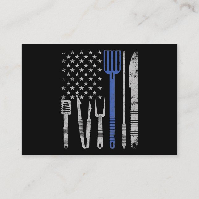 BBQ | BBQ Grill Pork With USA Flag Cooking Chef Business Card (Front)