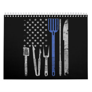 BBQ   BBQ Grill Pork With USA Flag Cooking Chef Calendar