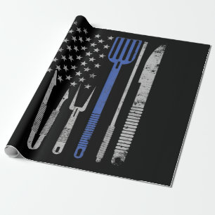 BBQ BBQ Grill Pork With USA Flag Cooking Chef Wrapping Paper