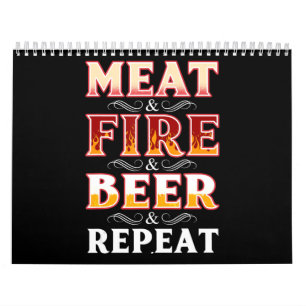 BBQ BBQ Grill Smoking Meat Fire Beer Repeat Calendar