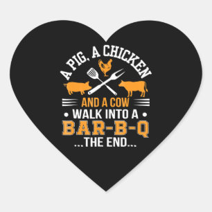 BBQ BBQ Lover Pig Chicken Cow Walk Into bar BBQ Heart Sticker