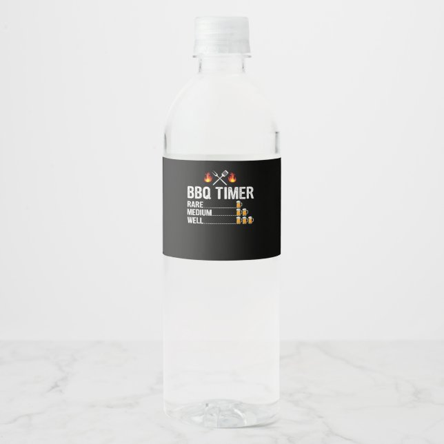 BBQ | BBQ Timer Drinking Grilling Grill Beer Water Bottle Label (Front)
