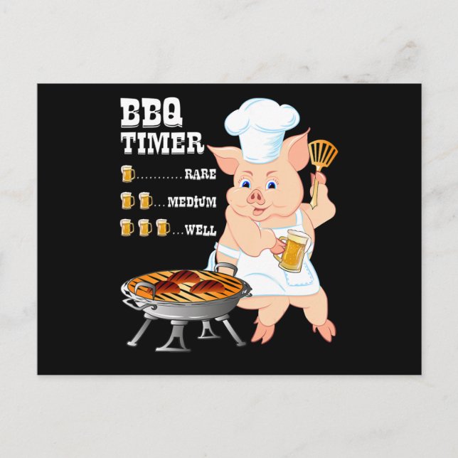 BBQ | BBQ Timer Pig Grill Barbecue Beer Lover Men Holiday Postcard (Front)