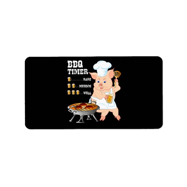 BBQ | BBQ Timer Pig Grill Barbecue Beer Lover Men Label (Front)