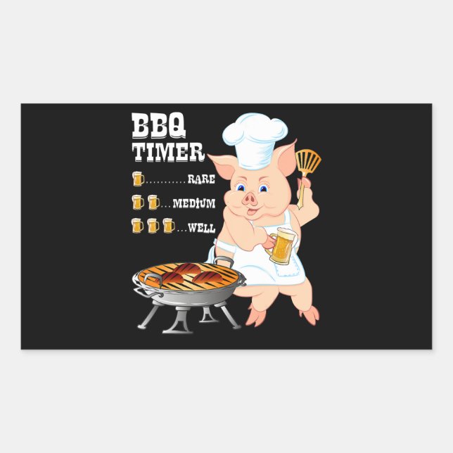 BBQ | BBQ Timer Pig Grill Barbecue Beer Lover Men Rectangular Sticker (Front)