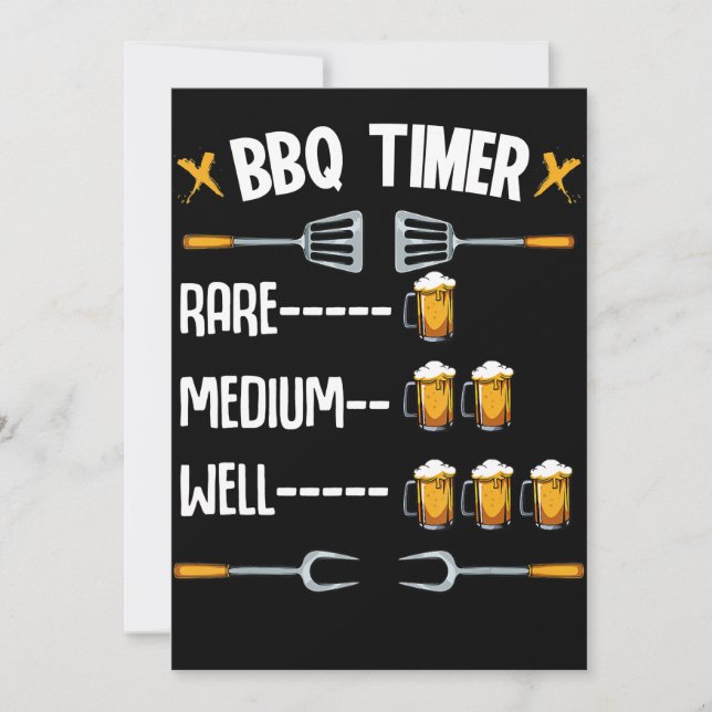 BBQ | BBQ Timer Rare Medium Well Beer Drinker Holiday Card (Front)
