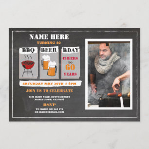 BBQ Beers Birthday Chalk Mens Party Photo Invitation