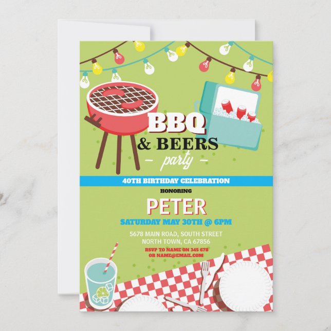 BBQ Beers Birthday Party Garden Yard  Invitation (Front)