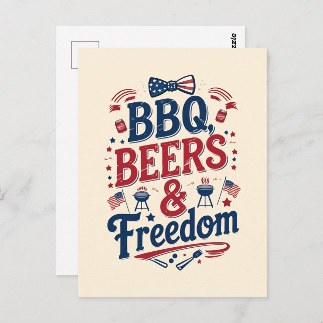 BBQ, Beers & Freedom – Retro 4th of July Vibes Postcard (Front/Back)