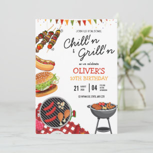 BBQ Birthday Invitation, Grilling N Chilling Party Invitation