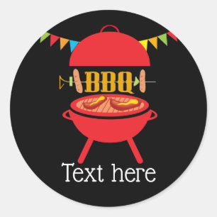 bbq birthday party, barbecue, bbq grill, classic round sticker