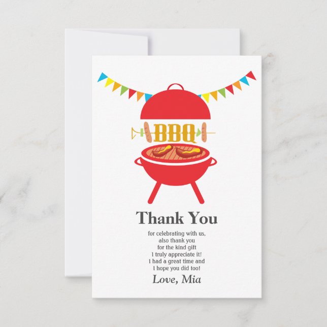 bbq birthday party, barbecue, bbq grill, thank you (Front)
