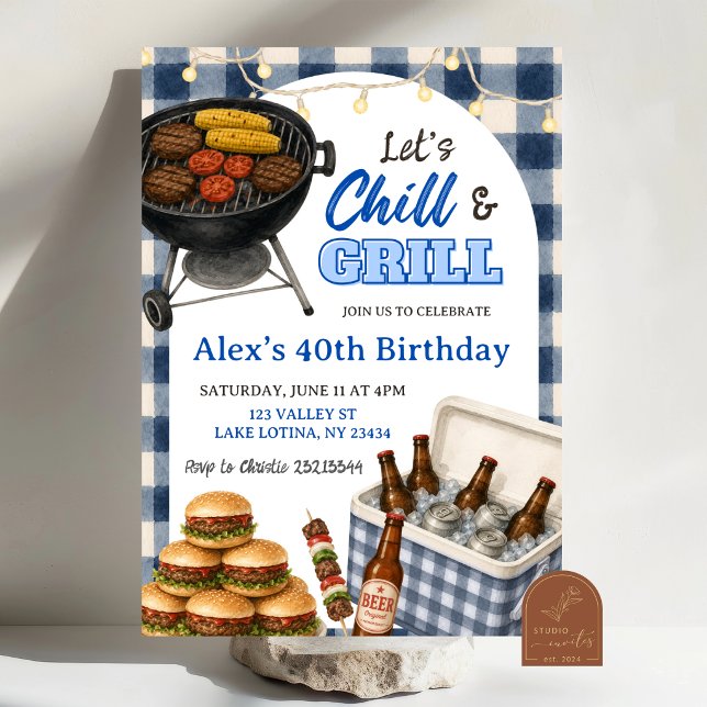 BBQ Blue Gingham Grill and Chill Birthday Invitation (Creator Uploaded)