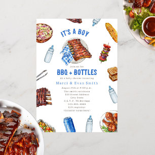 BBQ + Bottles Cookout Boy Baby Shower Invitation