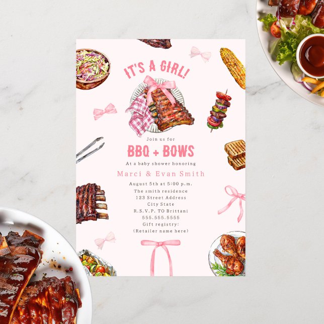 BBQ + Bows Cookout Girl Baby Shower Invitation (Creator Uploaded)