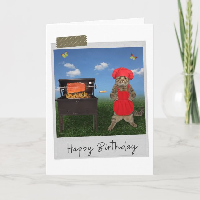 BBQ Chef Cat Funny Birthday Card (Front)