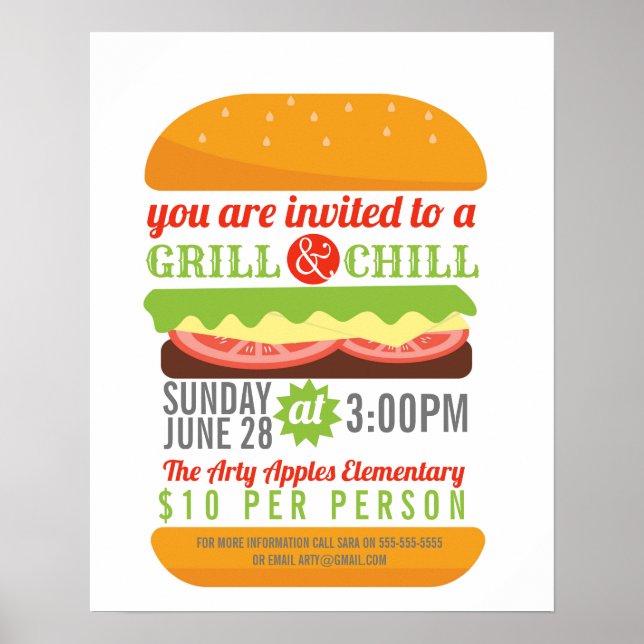 BBQ chill grill fundraiser school PTO PTA charity Poster (Front)