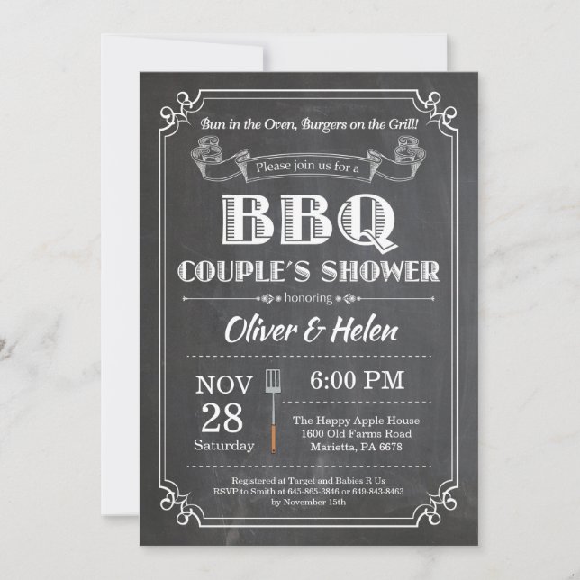 BBQ Couples Shower Invitation Chalkboard (Front)