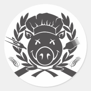 BBQ Crest Black Classic Round Sticker