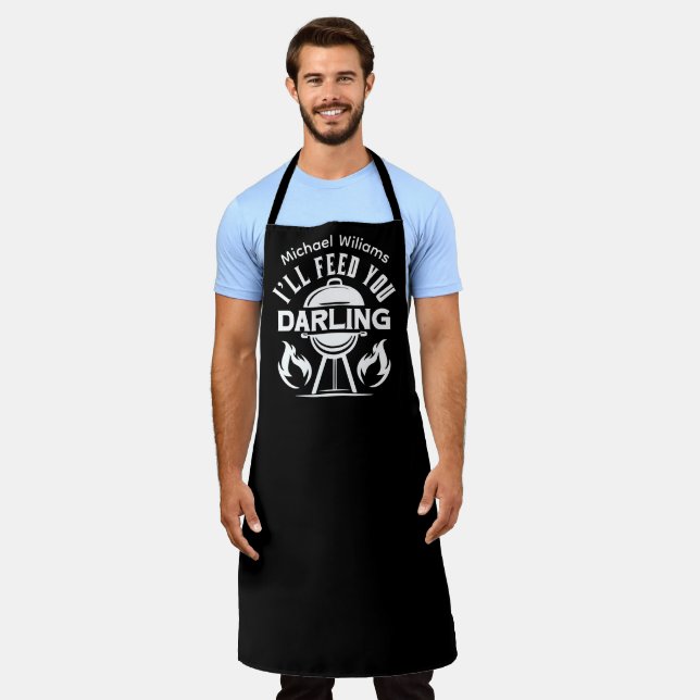 BBQ Dad Grillfather Black White Custom Apron (Worn)