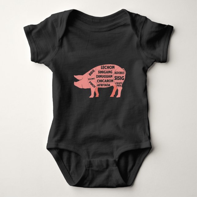BBQ Diagram Filipino Pig Pork Cuts Meat Baby Bodysuit (Front)