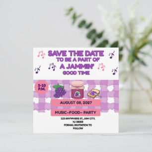 BBQ FAMILY REUNION PURPLE WHITE 5.25 X 5.25 JAM ON SAVE THE DATE