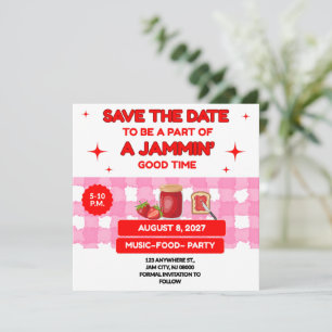 BBQ FAMILY REUNION RED SQUARE 5.25 X 5.25 JAM ON SAVE THE DATE