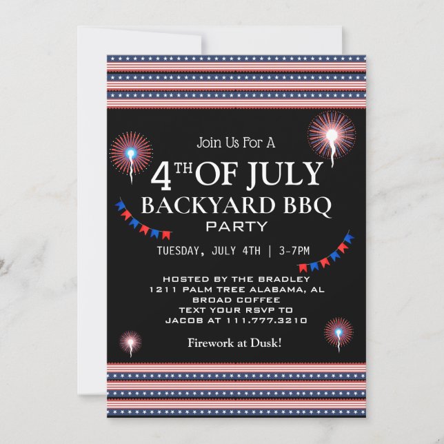 BBQ & Firework 4th of July Independence Day Party Invitation (Front)