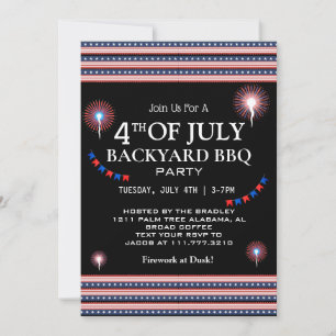 BBQ & Firework 4th of July Independence Day Party Invitation