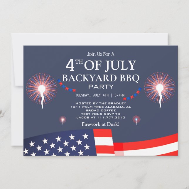 BBQ & Firework 4th of July Independence Day Party Invitation (Front)