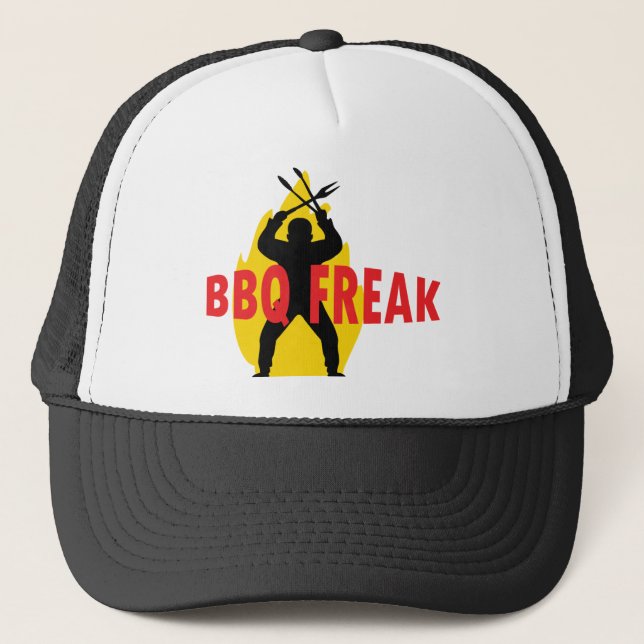 BBQ-Freak with cutlery and flame Trucker Hat (Front)