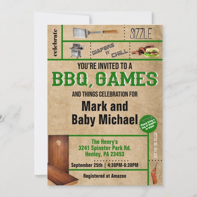 BBQ & Games Dads Baby Shower Invitation (Front)
