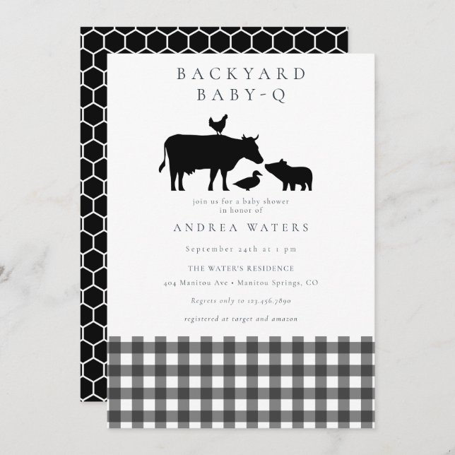 BBQ | Gingham Black | Rustic Baby Shower Invitation (Front/Back)