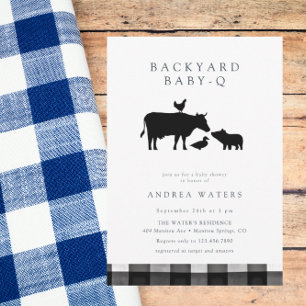 BBQ Gingham Black Rustic Baby Shower Invitation