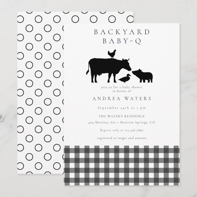 BBQ | Gingham Black | Rustic Baby Shower Invitation (Front/Back)